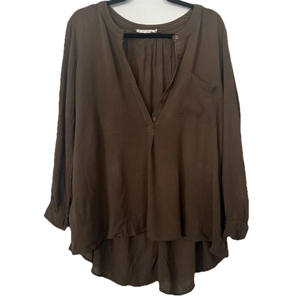Women’s Green High-Low Button Front Blouse – Long Sleeve Roll Tab – Size S